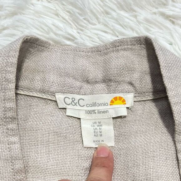 C&C California Linen Button Front Shacket Shirt Jacket Oatmeal Beige Size Med - Picture 10 of 10
